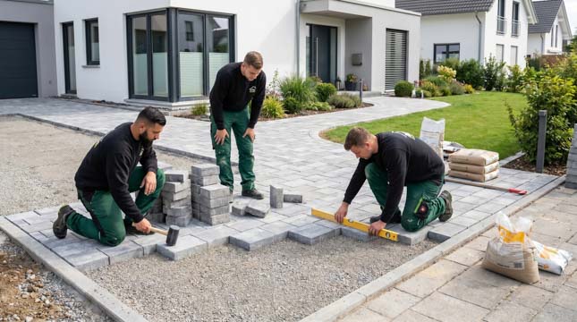 Sauber verlegte Pflasterfläche im Außenbereich